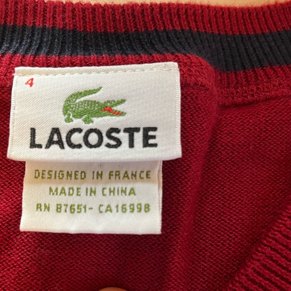 Men's Lacoste Long Sleeve V-Neck Pullover Sweater Red/burgundy 4 100% Cotton - Picture 5 of 7